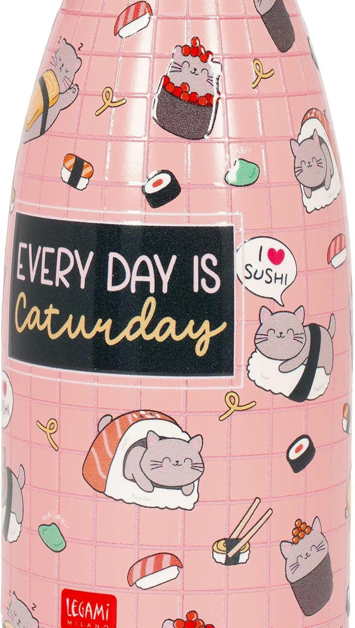 Legami - Vacuum Bottle Hot & Cold Mini, Sushi Cat, Leichte und widerstandsfähige Thermosflasche, Her