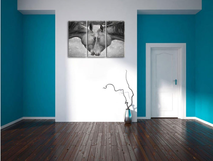 Pixxprint Zwei schmusende Pferde Kunst als Leinwandbild/Grösse: 3 Teilig (120x80) cm/Wandbild/Kunstd