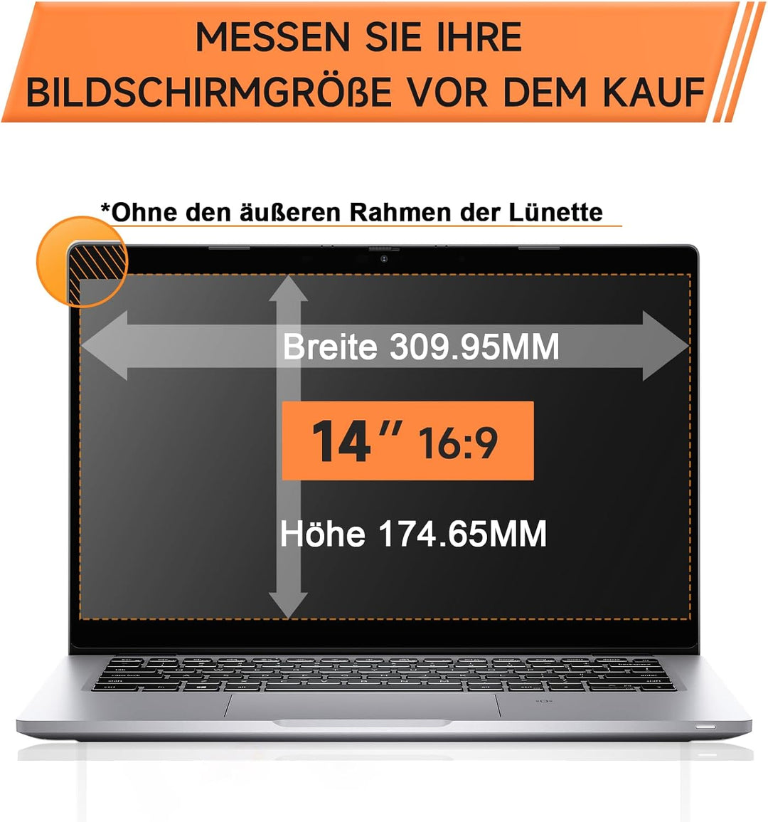 Mamol 360° Sichtschutz für 14 Zoll Laptop 16:9, Abnehmbarer Sichtschutzfolie, Anti Blaulicht Blendsc
