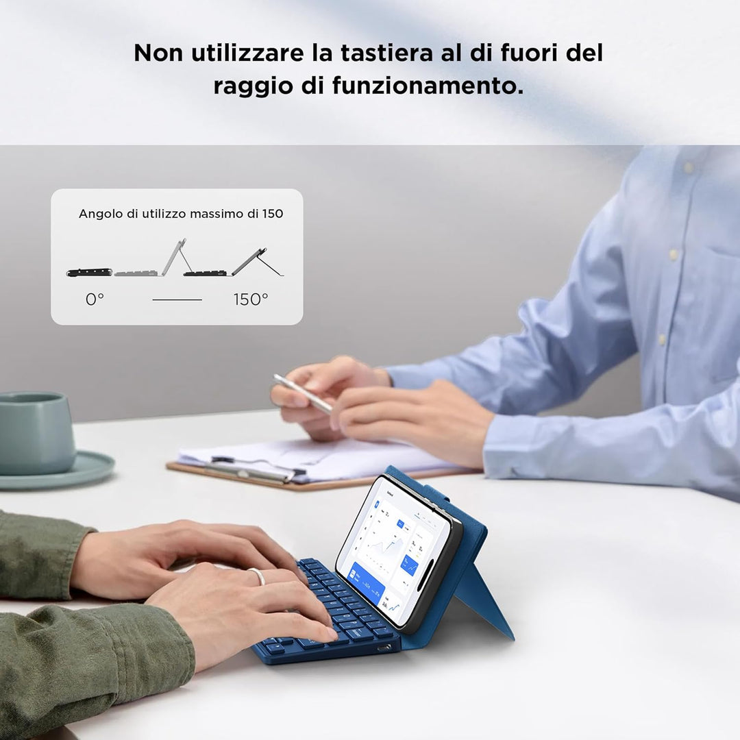 CACOE Mini Bluetooth Tastatur mit Ständer für Handy, Ultraflache Tragbare, Faltbare, Dual-Channel QW