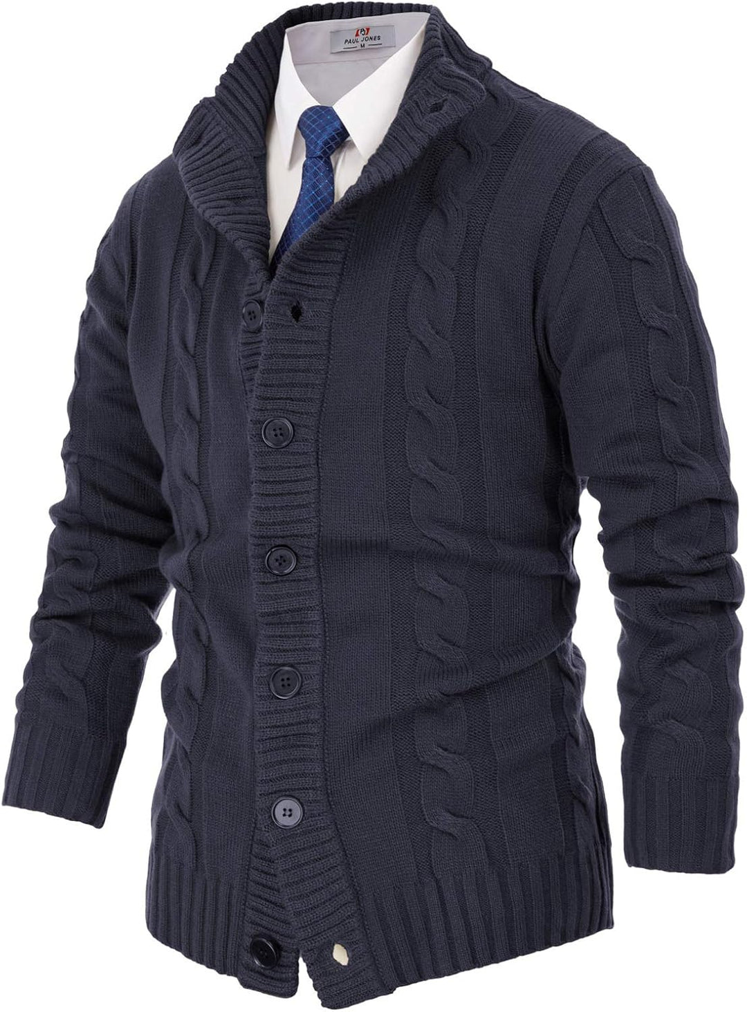 PJ PAUL JONES Herren Strickjacke mit Knopfverschluss Zopfmuster Strickjacke Cardigan mit Gerippter S