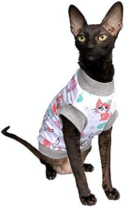 Kotomoda Sphynx Katzen Kleidung CAT WEAR Baumwollstretch-T-Shirt Morgen Katzen. (XL)
