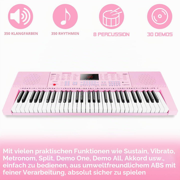 Vangoa Elektronische Klaviertastatur 61 Mini Tasten für Anfänger mit 3 Unterrichtsmodi, Mikrofon, 35