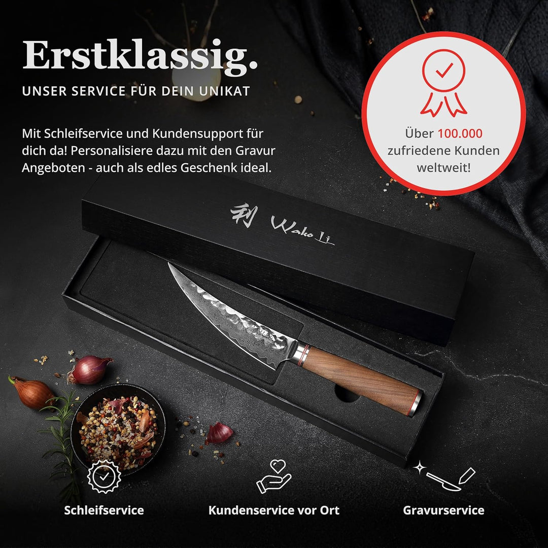 Wakoli Nussbaum Damast Ausbeinmesser Scimitar I Damast Küchemesser mit 16 cm Klinge gefertigt aus Da