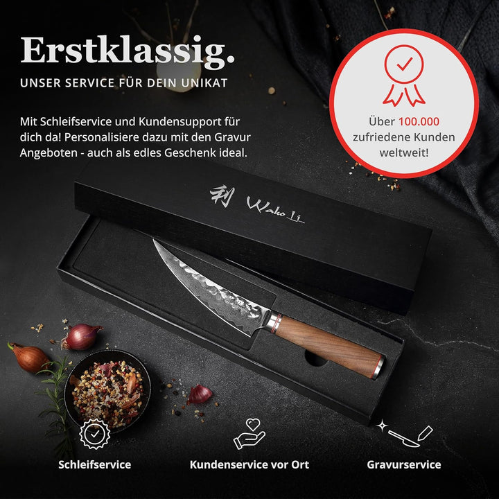 Wakoli Nussbaum Damast Ausbeinmesser Scimitar I Damast Küchemesser mit 16 cm Klinge gefertigt aus Da