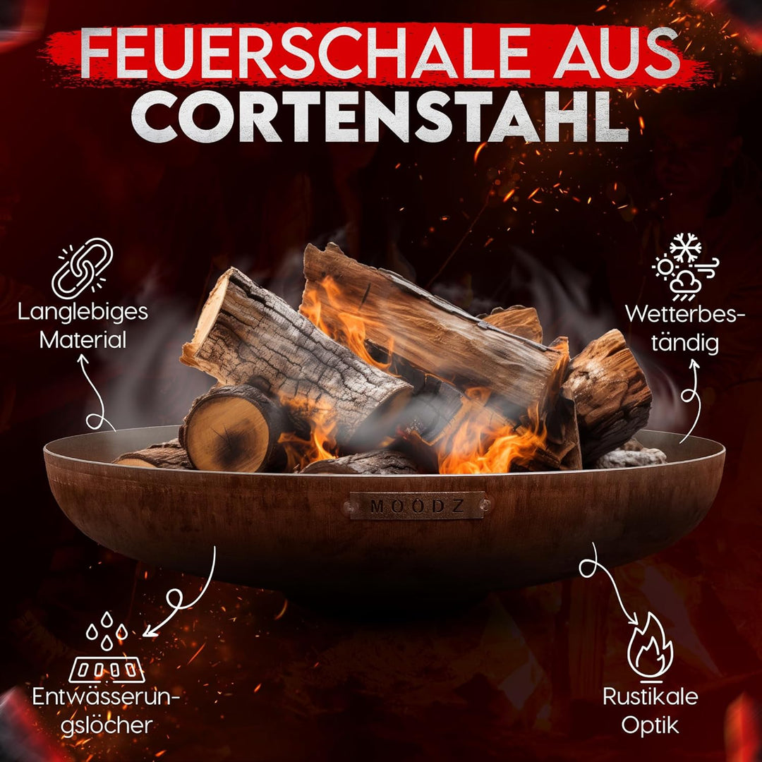 MOODZ Outdoor Living Feuerschale CortenStahl- Feuerschalen für den Garten - Feuerstelle Outdoor & Fe