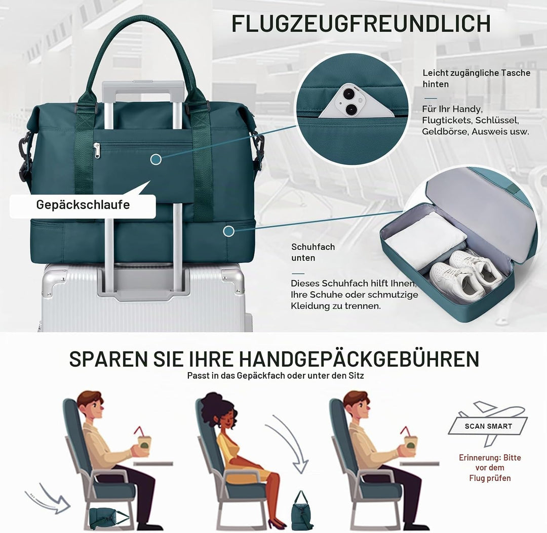 Gross Reisetasche Damen Handgepäck Tasche Sporttasche Weekender Bag Schwimmtasche Wasserdicht Travel