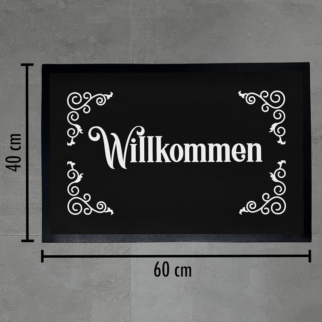 Trendation - Willkommen Fussmatte Grafik Schmutzfangmatte Geschenk Aussen Innenbereich 60x40 cm Wasc