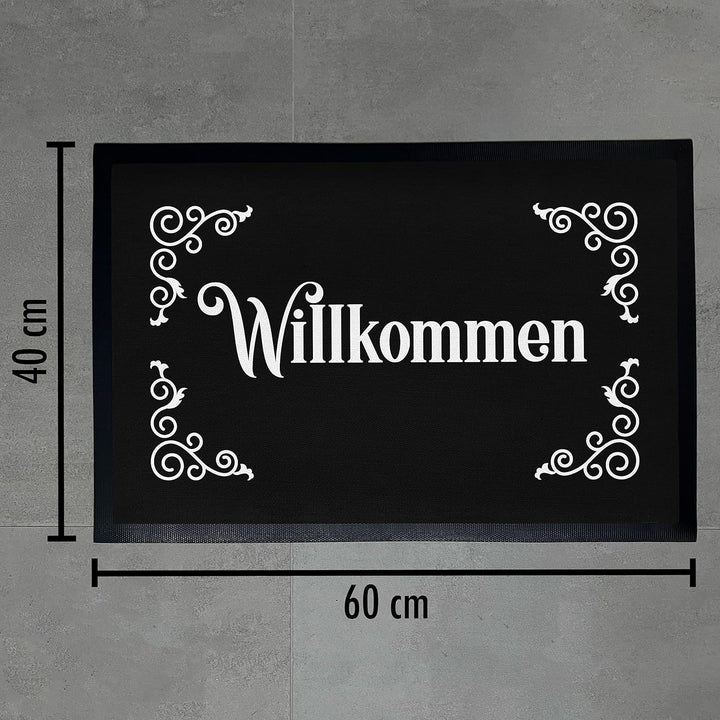 Trendation - Willkommen Fussmatte Grafik Schmutzfangmatte Geschenk Aussen Innenbereich 60x40 cm Wasc