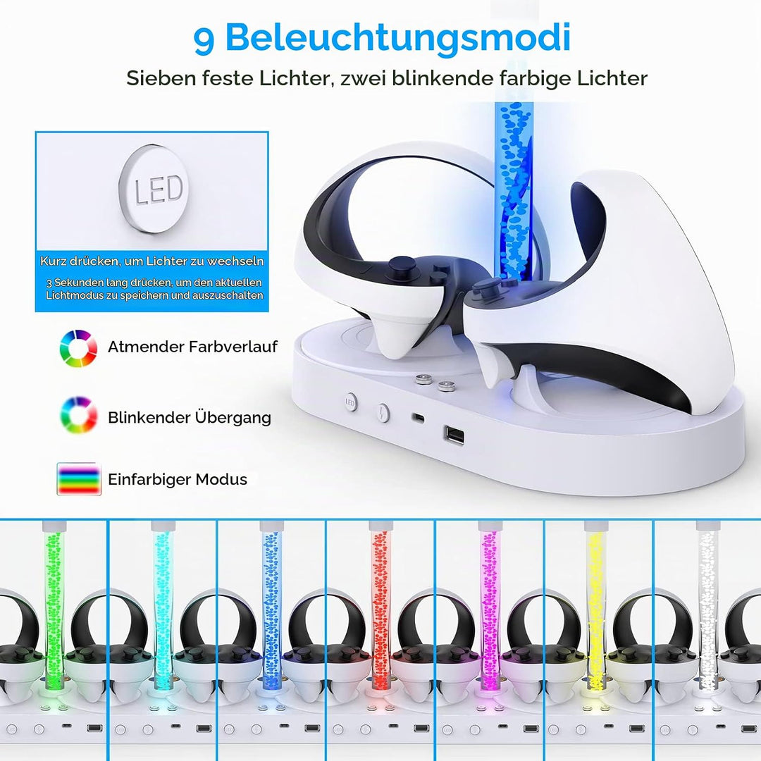Ladestation für PS VR2 mit RGB-Licht, vertikale Ladeständer Dock Unterstützung für PSVR2 Headset Dis