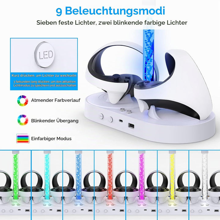 Ladestation für PS VR2 mit RGB-Licht, vertikale Ladeständer Dock Unterstützung für PSVR2 Headset Dis