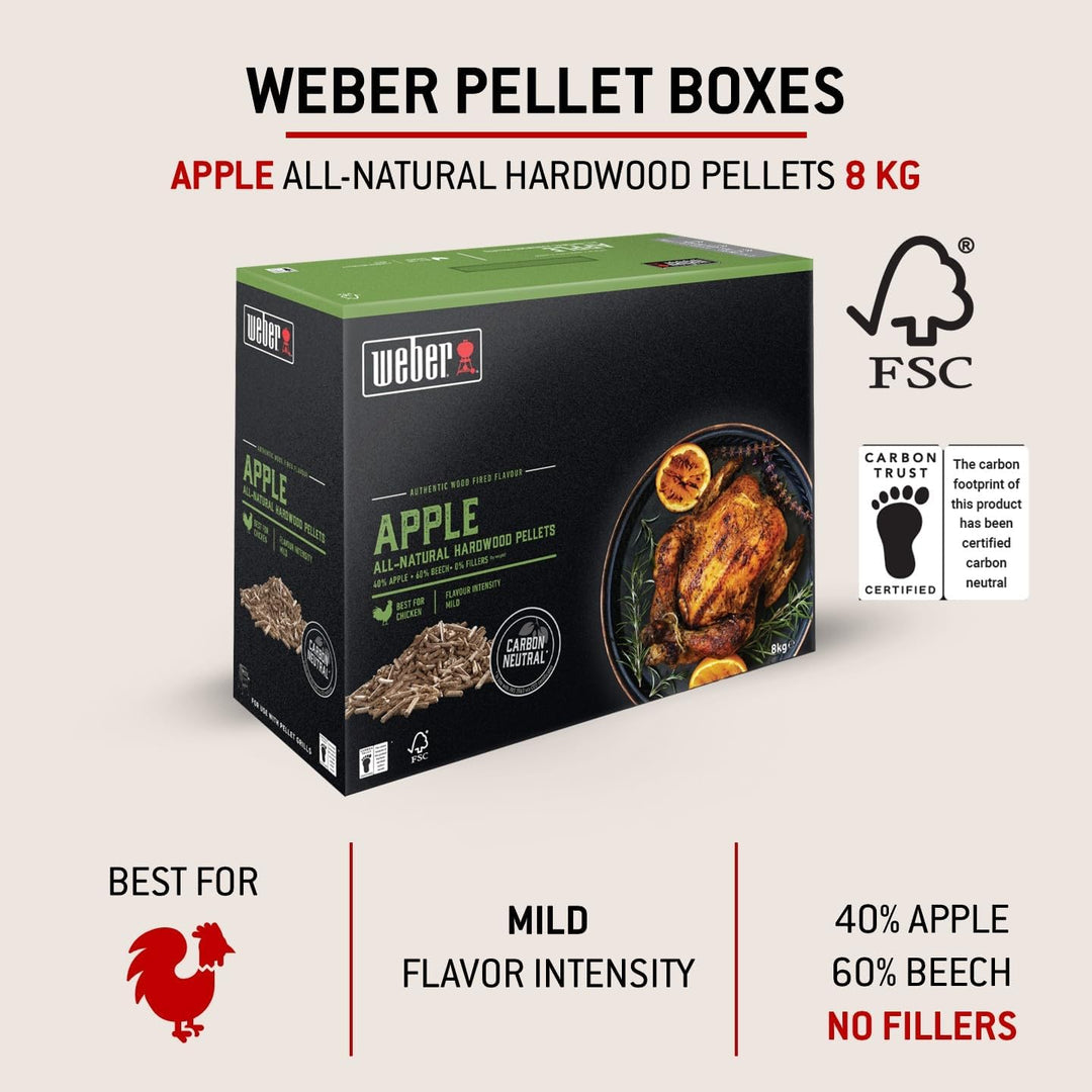 Weber Holzpellets - Apfelholz (8kg), perfekt zum Räuchern von Geflügel, 100% natürliche Holzpellets,