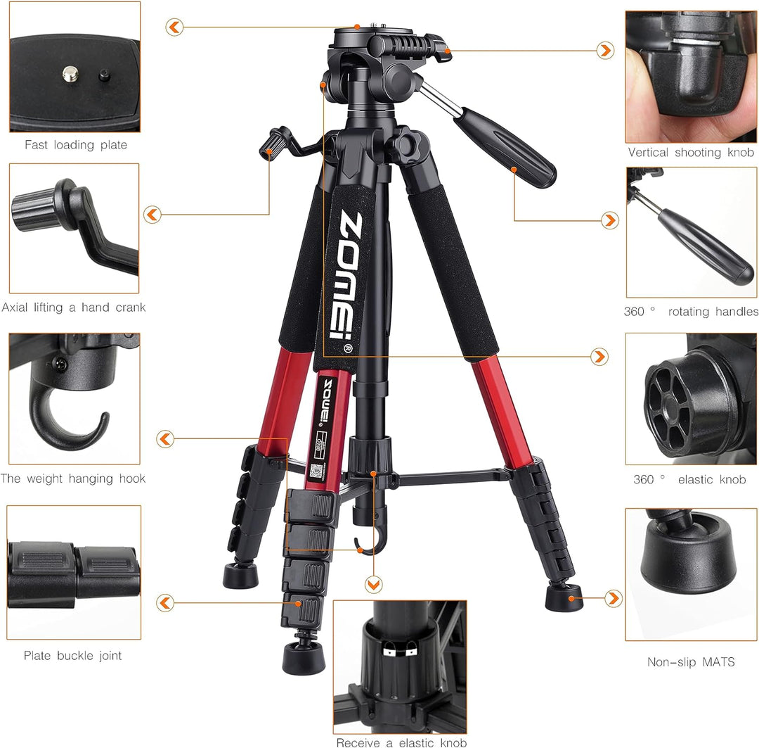 ZOMEi 188cm Stativ Heavy Duty Tall Tripod Stand, Professional Travel Video Tripod Kompatibel mit DSL
