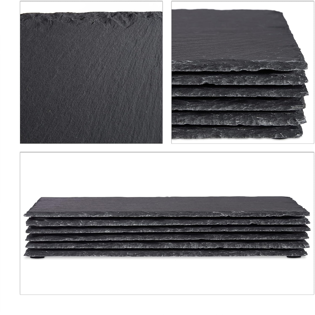 Relaxdays, 30x20 cm, anthrazit Schieferplatte im 6er Set, grosse Servierplatten aus Schiefer, zum Se