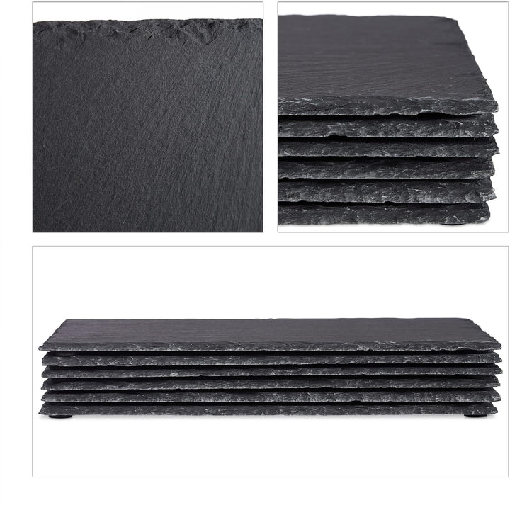 Relaxdays, 30x20 cm, anthrazit Schieferplatte im 6er Set, grosse Servierplatten aus Schiefer, zum Se