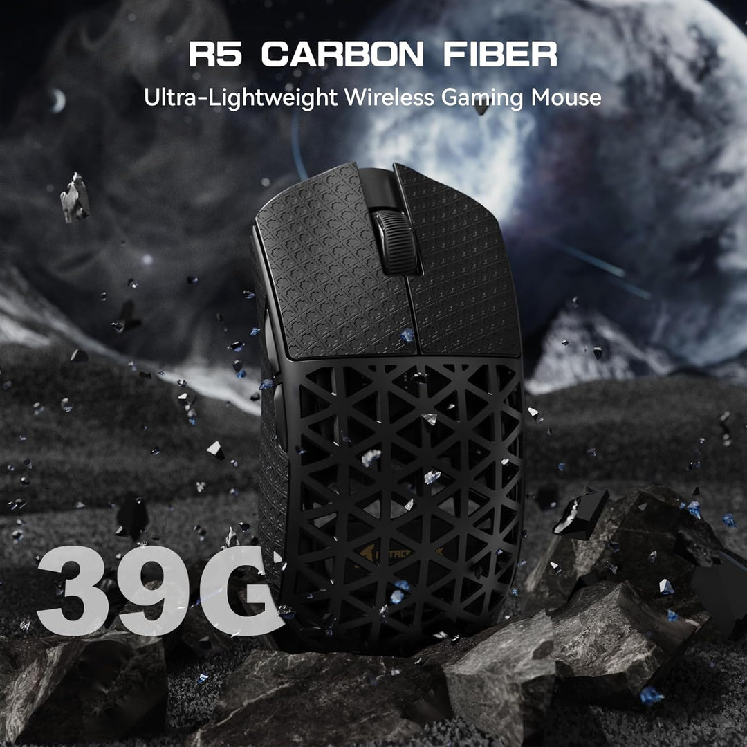 ATTACK SHARK R5 Ultra Carbonfaser HyperSpeed Kabellose Gaming-Maus, 39g Ultraleichte Maus mit Gripta