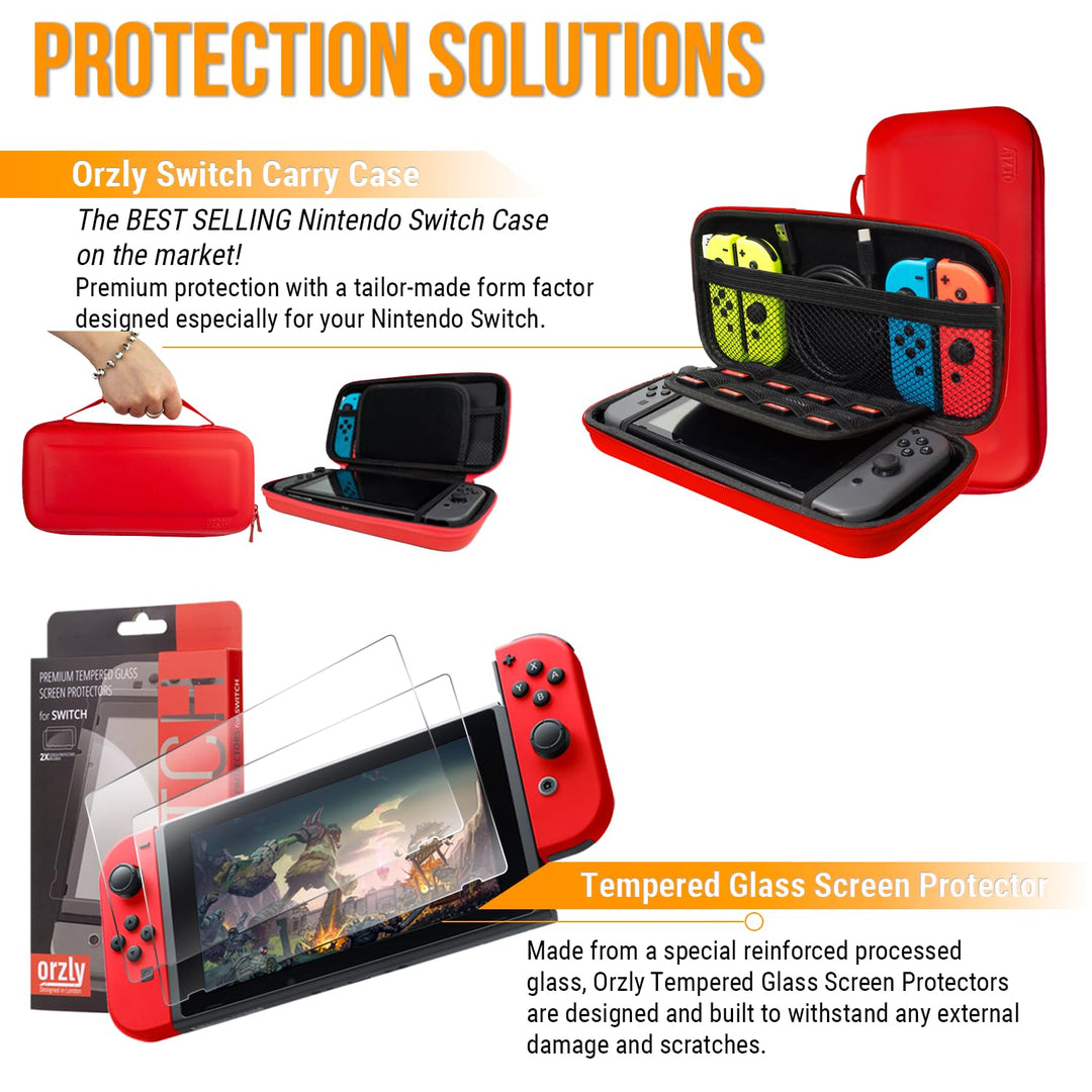 Switch Accessories Bundle - Orzly Geek Pack for Nintendo Switch: Case & Screen Protector, Joycon Gri