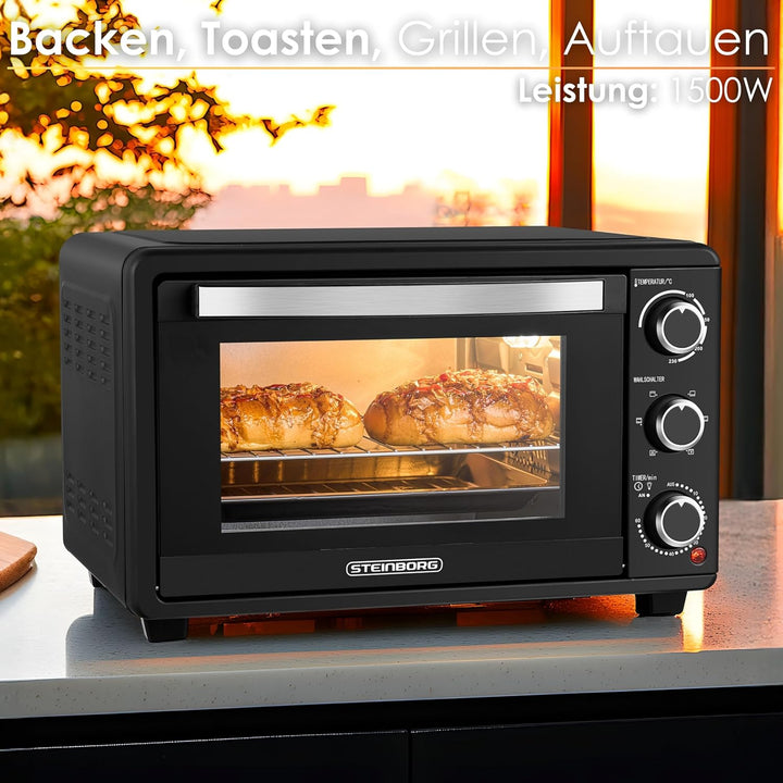Steinborg Mini Backofen mit Umluft 25 Liter Elektrischer Pizzaofen Minibackofen Miniofen 3in1 Backof