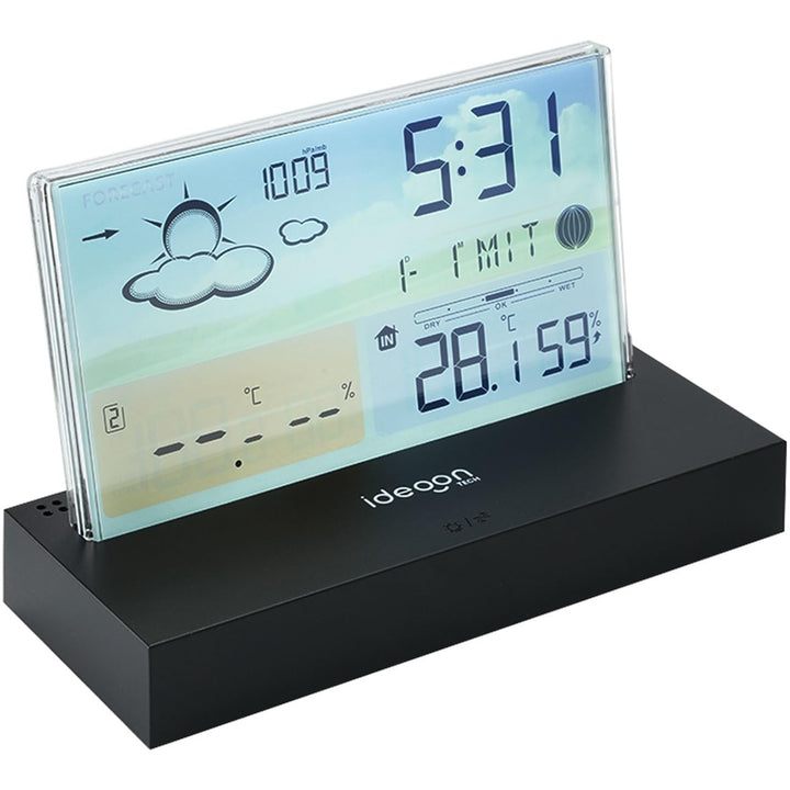 ideoon Moderne Funk-Wetterstation farbig: Rahmenloses LCD-Display für präzise Wetterprognose & Hygro