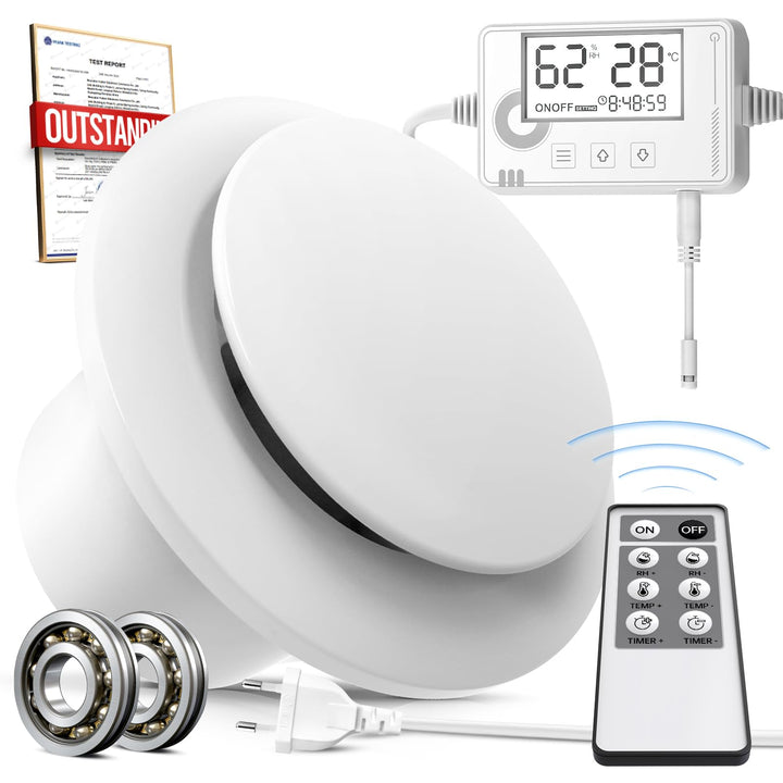 Badlüfter mit Feuchtigkeitssensor Temperatursensor Timer - WC Lüfter 100mm mit Fernbedienung, Echtze