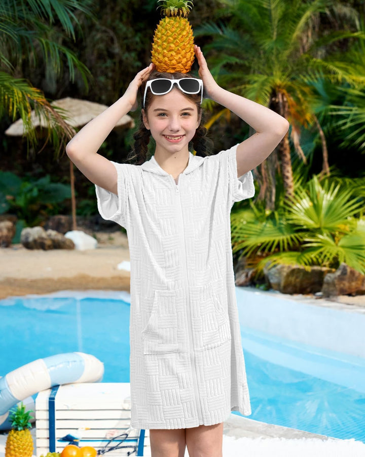 BesserBay Mädchen Junge Badeponcho Frottee Bademantel Kapuze Poncho mit Taschen Zip Cover Up Kinder