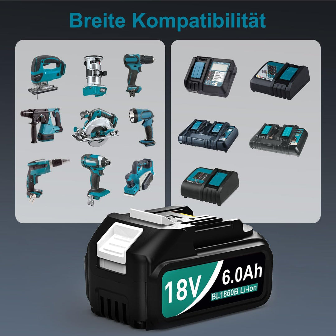 2X6.0Ah Ersatzakku für Makita LXT - Kompatibel mit Makita 18V Geräten &amp; Ladegeräten - Lithium-Ionen