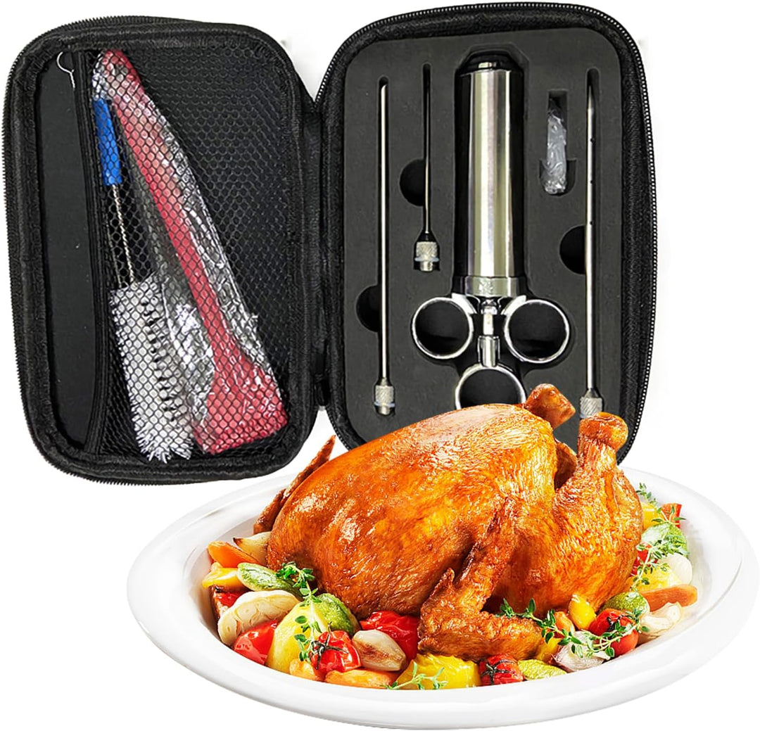 304 Edelstahl-Gewürzspritze,Bratenspritze Set,BBQ Bratenspritze Pökelspritze Marinierspritze mit 3 N