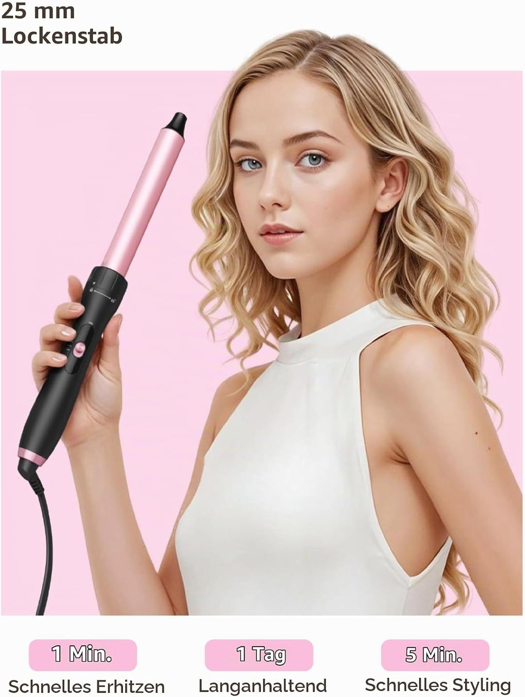 LANDOT Lockenstab mit Thermobürste 5-in-1 Set: Für Volumen &amp; definierte Locken, 38mm Bürstenkopf &amp; 4