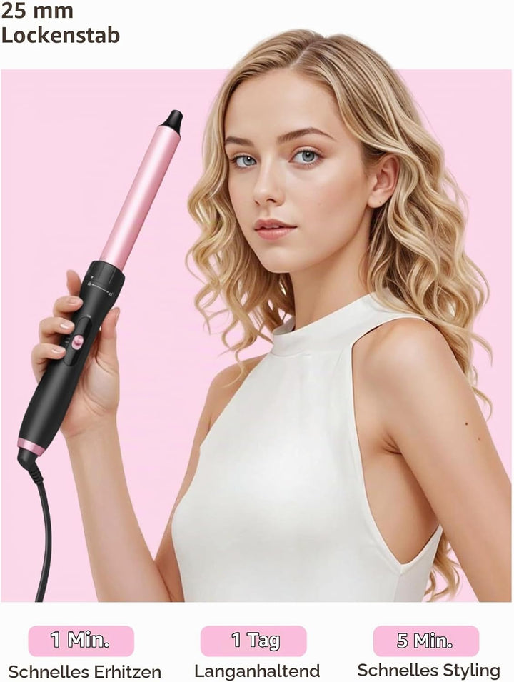 LANDOT Lockenstab mit Thermobürste 5-in-1 Set: Für Volumen &amp; definierte Locken, 38mm Bürstenkopf &amp; 4