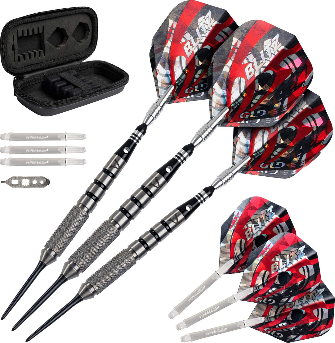 Viper Blitz Dartpfeile aus 95% Wolfram mit Stahlspitze, mit Aufbewahrungs-/Reiseetui 24 Gramm, 24 Gr