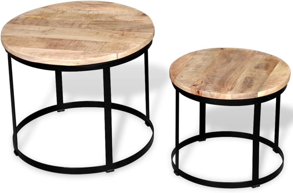 vidaXL 2-TLG. Couchtisch-Set Beistelltisch Wohnzimmer Raues Mangoholz 40cm/50cm Braun, Braun