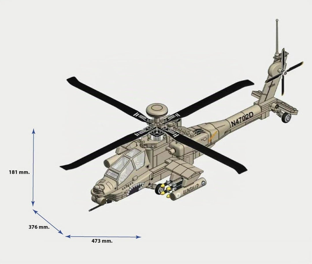WANGE Modell des Apache-AH-64-Hubschraubers Zum Zusammenbauen Mit Bausteinen. Flugmodellbau 1:48. An