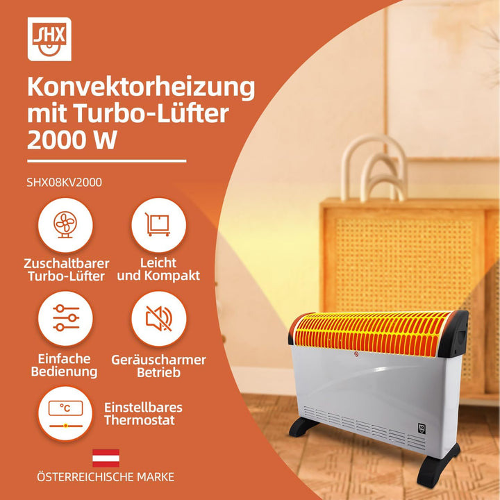 SHX Konvektorheizung mit Turbo-Heizlüfter 2000W SHX08TKV2000 – Heizkörper mit 2000 Watt, Sicherheits