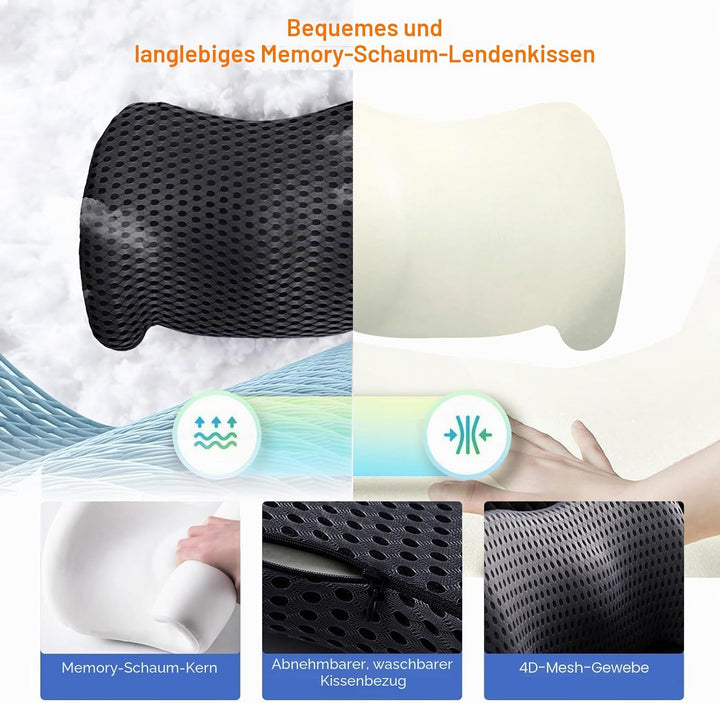 Ergonomisches Lendenwirbelstützkissen, Premium Memory Foam Rückenkissen für Bürostuhl, Auto &amp; Gaming