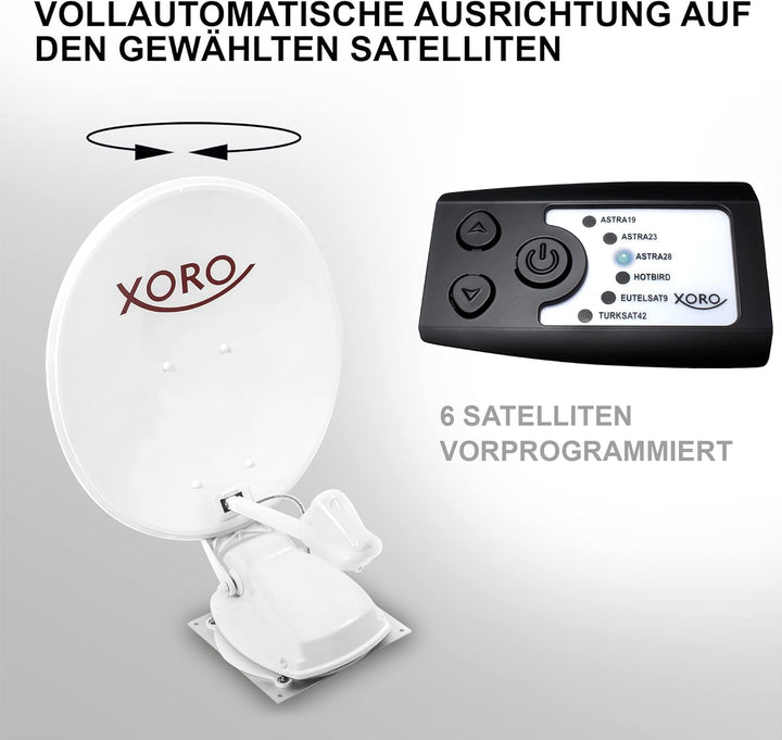 XORO MTA 65 - vollautomatische 65cm Satelliten-Antenne, Einsatz stationär & mobil, 12/24 Volt Betrie