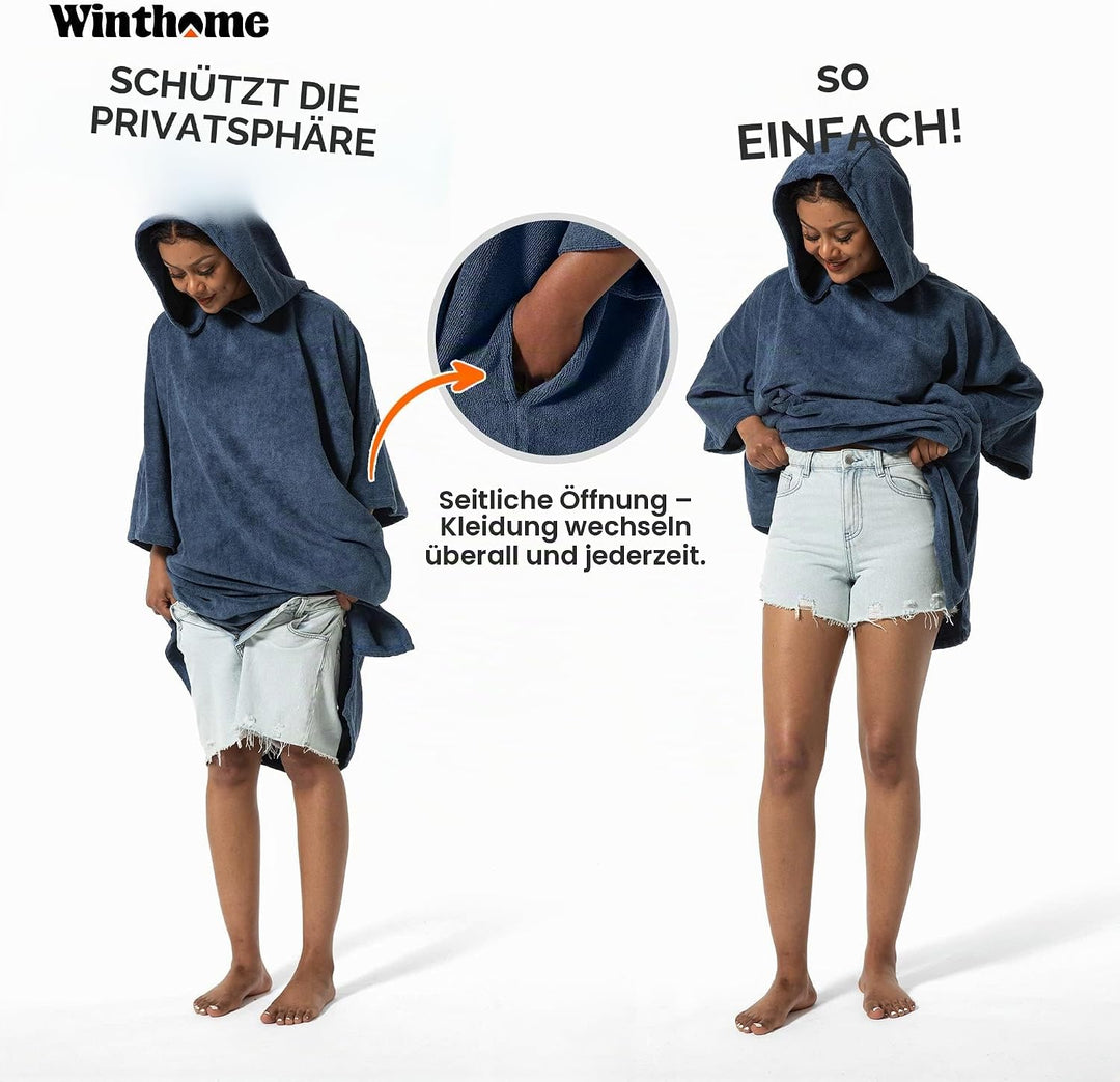 Winthome Poncho Schnelles Trocknen, Badeponcho Strand Umziehhilfe, Surf Poncho Leichtgewicht mit Tas