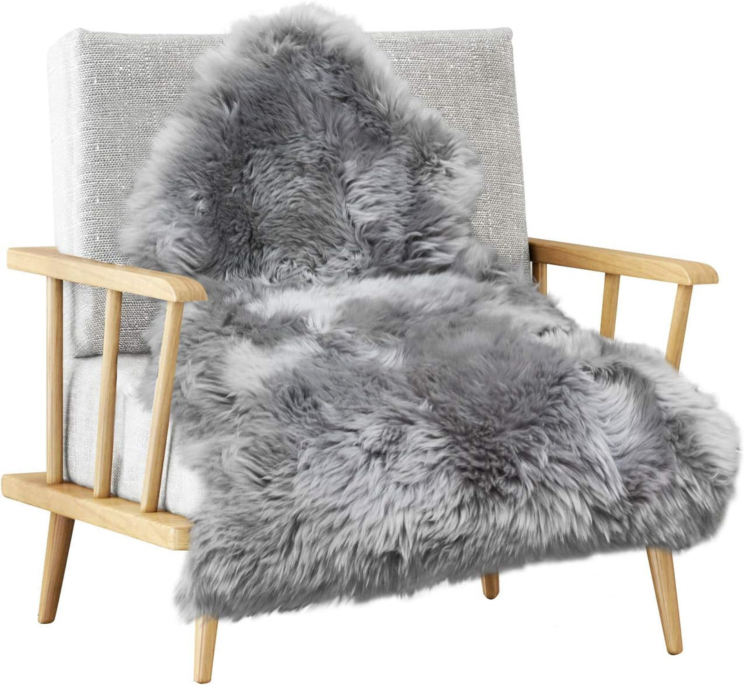 MYLUNE HOME Lammfell Teppich Schaffell echt 90 x 60cm schafsfelle grau weiche und Flauschige Decke S