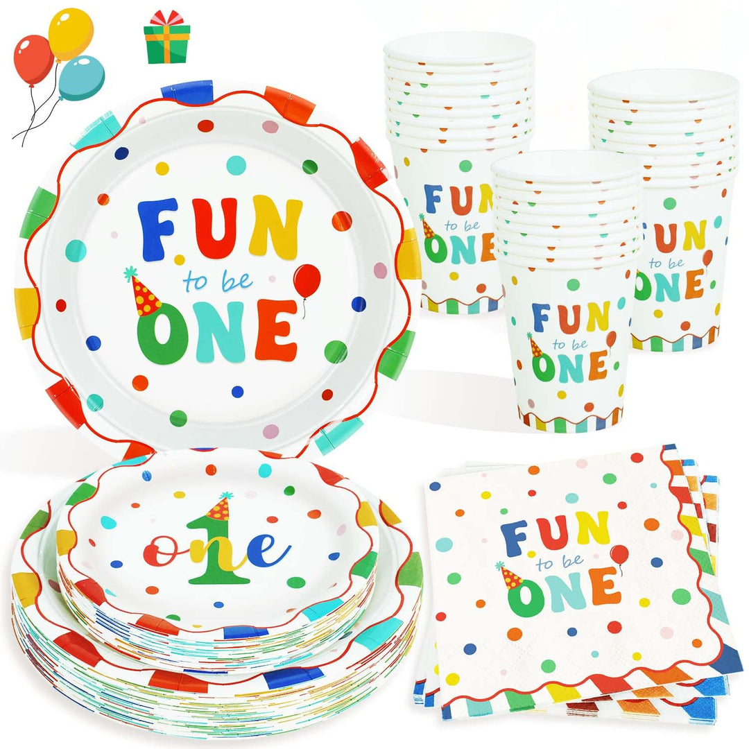 Heboland Pappteller Kindergeburtstag bunt Polka Dot Design Partygeschirr Set Geburtstag 125pcs Pappt