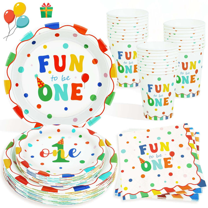 Heboland Pappteller Kindergeburtstag bunt Polka Dot Design Partygeschirr Set Geburtstag 125pcs Pappt