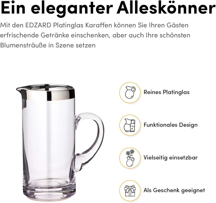 EDZARD Krug Robert, mundgeblasenes Kristallglas mit Platinrand, Höhe 20 cm, Durchmesser 10 cm, Fassu