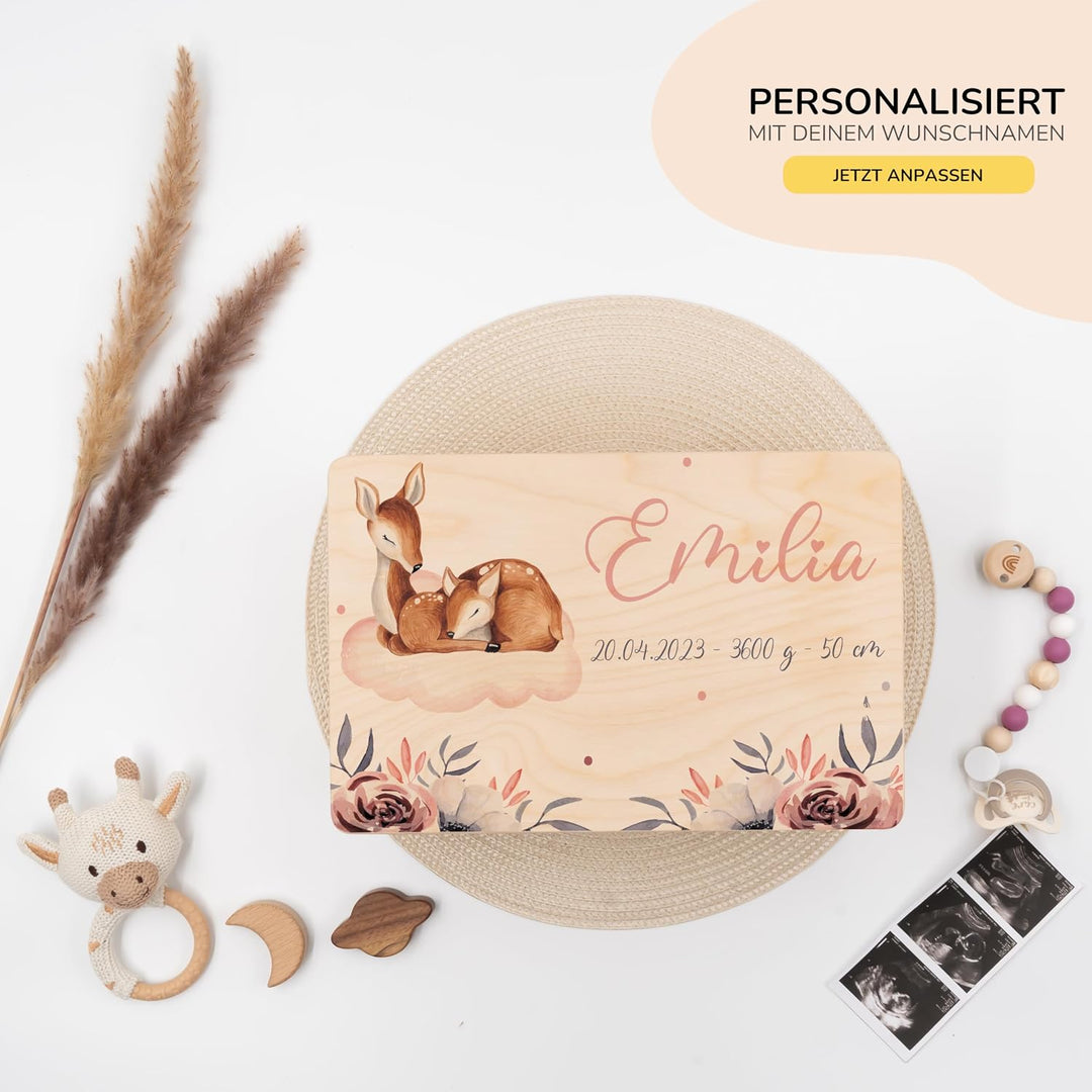 KIDSMOOD - Erinnerungsbox Baby, personalisierte Holzkiste mit Deckel, Ideal zur Aufbewahrung von Eri
