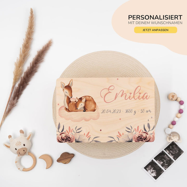 KIDSMOOD - Erinnerungsbox Baby, personalisierte Holzkiste mit Deckel, Ideal zur Aufbewahrung von Eri