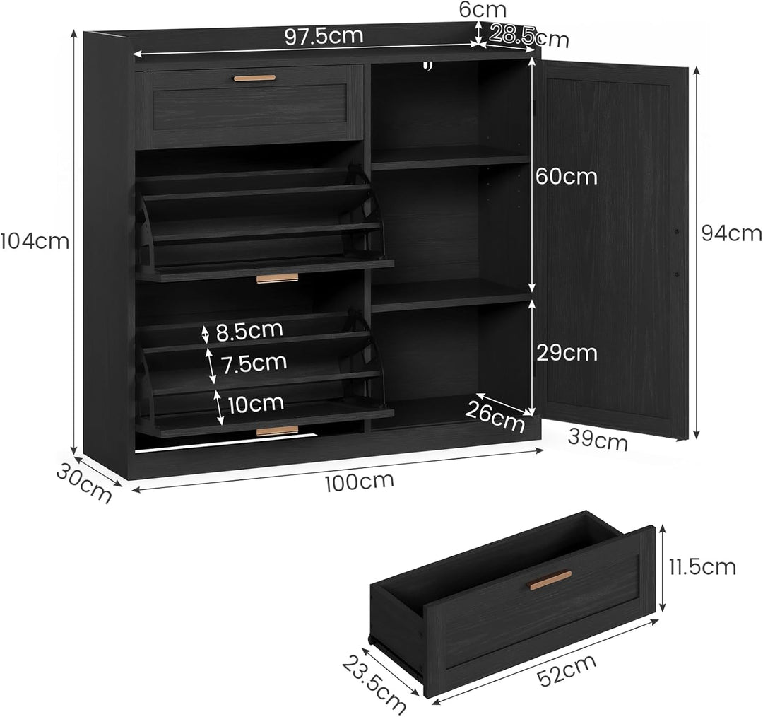 Schuhschrank mit 2 Klappen, Schuhkipper Schmal, Schuhschrank mit 1 Schublade, Schrank, Trennwand Ver