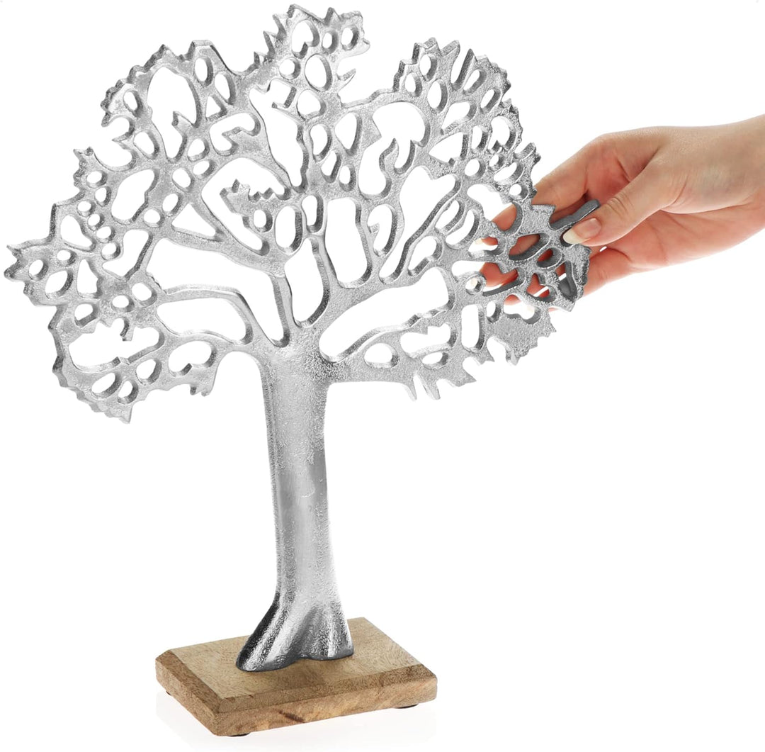 com-four® Deko-Aufsteller Baum XL - Metall-Baum auf Holzsockel - Deko-Baum aus Metall zum Hinstellen