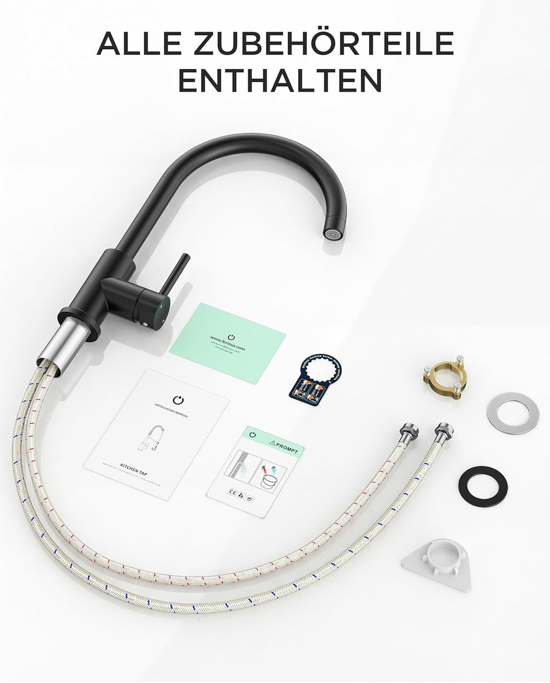 FORIOUS Wasserhahn Küche, Mischbatterie Armatur, Edelstahl, 360° Schwenkbar, Einhebel-Warm- und Küch