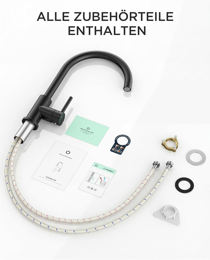 FORIOUS Wasserhahn Küche, Mischbatterie Armatur, Edelstahl, 360° Schwenkbar, Einhebel-Warm- und Küch