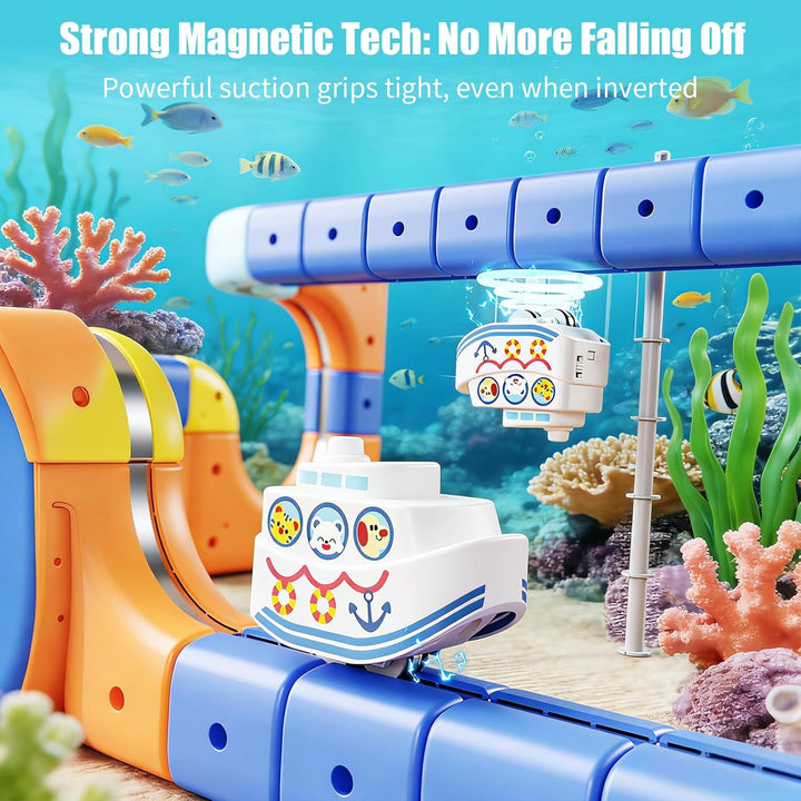 3T6B Electric Train Set Flexible Cube Track, DIY Magic Rail Block mit Schwerkraftdefying 3D-Layouts,
