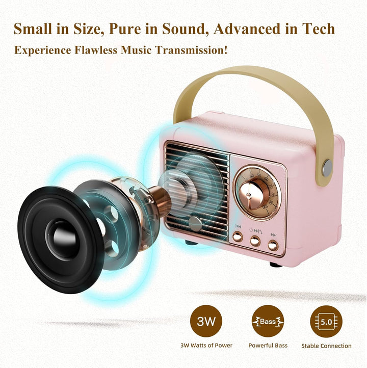 Bluetooth Lautsprecher Klein Retro Tragbarer Party-Lautsprecher für drinnen und draussen Kawaii Deko
