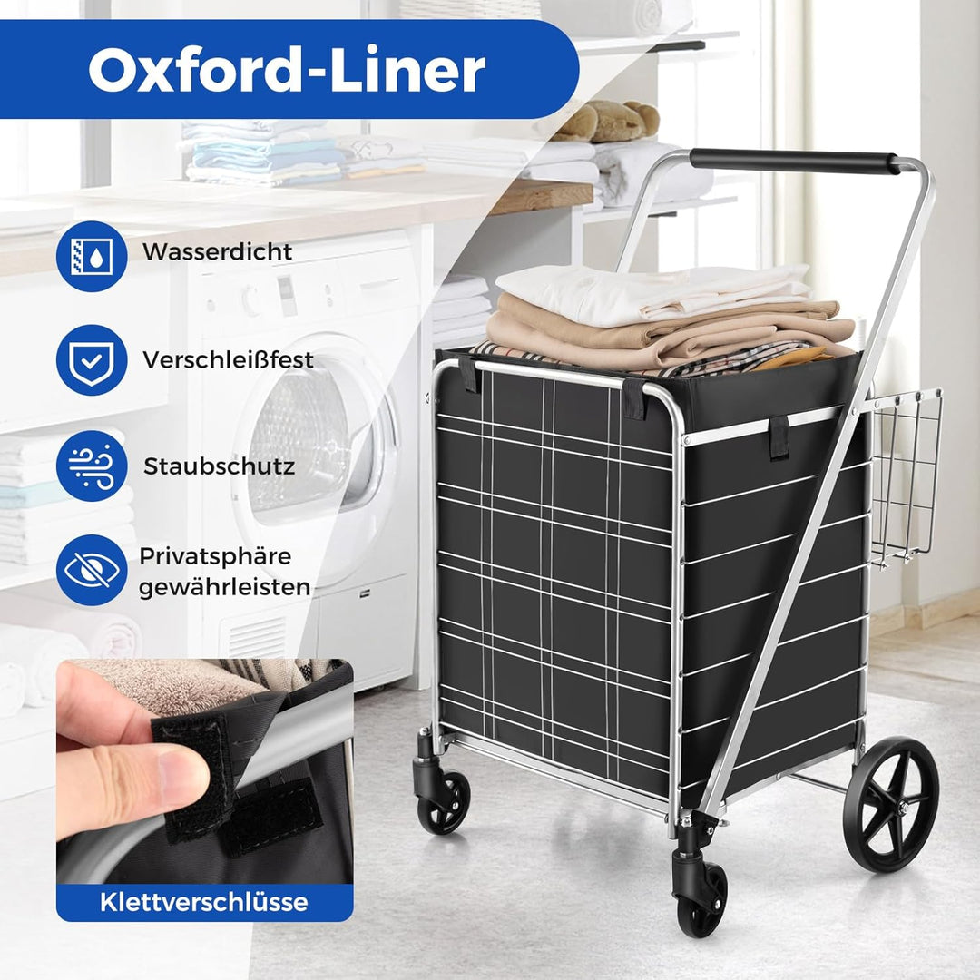 COSTWAY Einkaufstrolley Klappbar, Einkaufswagen auf Rollen mit Abnehmbarer Oxford-Tasche & 2 Körben,
