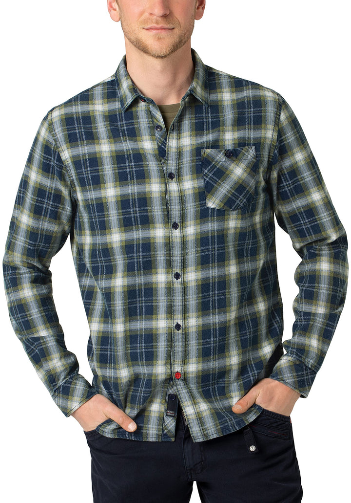 Timezone Herren Effect Weave Check Shirt Hemd M Ocher Navy, M Ocher Navy